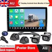 10" Touch Screen DVR 4CH Carplay Android Auto Car Stereo Monitor 4 AHD Camera RV