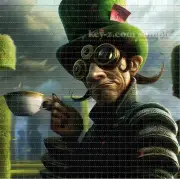 Tripping Green Mad Hatter SteamPunk BLOTTER ART perforated tabs psychedelic art