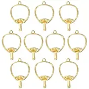 10Pcs Fan Shaped Alloy Open Back Bezel Pendants Resin Frame, Gold Tone