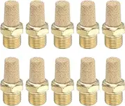 uxcell 1/4" PT Brass Pneumatic Muffler, 10 Pcs Protruding Sintered Exhaust Air Compressor Muffler Filters Solenoid Valve Fitting for Valves Cylinders Oil Tanks Air Tools, Golden