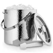 Hammered Ice Bucket - Ice Bucket with Tongs - Insulated Ice Bucket with Lid -...
