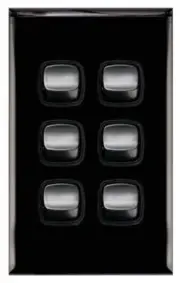 HPM EXCEL 6-GANG ROCKER SWITCH 10A 240V 1-Pole 2-Way Vertical, Flush Mount BLACK
