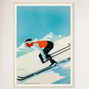 Galrie Grenoble Vintage Ski Poster - Timeless French Art Print for Ski Lovers Home Décor, Wood Frame, A3 30 x 42cm (12 x 16inch)