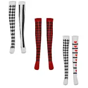 Womens Argyle Card Pattern Thigh High Stockings Stripes Socks Costume Accessory