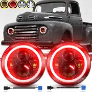 For Ford F1 1948-1952 Round 7" Inch LED Headlights Halo Angel Eyes Red DRL Light (for: Suzuki)
