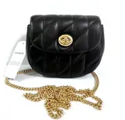 Coach Quilted Leather Turnlock Card Case Crossbody Black NWT