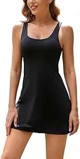 [Generic] Tennis Dress for Women Workout Dress with Built-in Bra & Shorts Pockets Athletic Dress for Exercise Golf Dresses