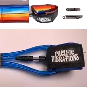 Pacific Vibrations Surfboard Ankle leash 8ft Blue 7mm TRIPLE swivels 8 Ft.