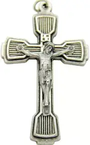 MRT Large Silver Plate Metal Ornate Crucifix Catholic Rosary Cross 1 1/2" Italy