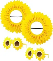 2 Sets Funny Sunflower Costume Sunflower Headgear Sunflower Glasses Funny Performance Props for Dance Party Games Festival