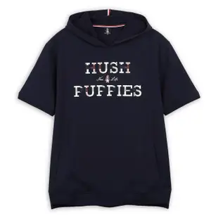 【Hush Puppies】男裝 帽T 經典格紋矽膠英文刺繡狗短袖帽T(丈青 / 43102103)