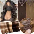 CLEARANCE Clip In Hair Extensions Human Hair Remy Weft Full Head Black Brown US