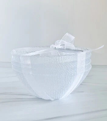 Turkish Glass Clear White Glossy Pebbled Knobby Soup Cereal Bowls - 4 pc Set