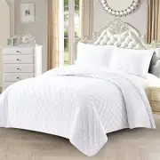 Fluffy Velvet Queen Size Quilt, Velevt White 92x96 Inches Coverlet 3pc Set,