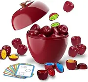 Caunedy 24PCS Apple Shape Sorting & Matching Toys, Color & Shape Recognition Games for Toddlers 3+ Years, Sensory Educational Kit with Apple-Shaped Storage Basket, STEM Toy for Kids