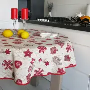 Round Tablecloth Table Cover Christmas Fabric Linen Snowflakes With Red Rim