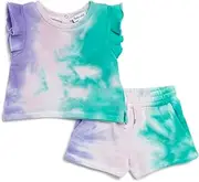 [Splendid] Kids Baby Girls Snowcone Tie Dye Ruffle Shoulder Sleeveless Tee Shirt and Shorts 2-Piece Set, Tie Dye Multi, 12-18 Months, Tie Dye Multi