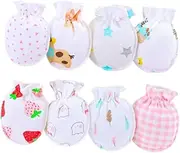 [FRCOLOR] 8Pcs Scratch Mittens Cotton Gloves for Newborns Soft Elastic Cuff Hand Protectors Prevent Scratches Face and Skin Washable Mitts for Comfortable Use