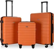 [EAGLEMATE] 3pcs Luggage Set Suitcase Travel Carry On Hard Case Soft Lightweight Luggage Set (Orange)