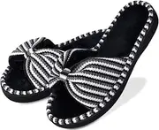 [DL] Women's Memory Foam Open Toe Slide Slippers with Cute Bow and Cozy Terry Lining, Slip-on House Shoes Spa Mules Sandals with Indoor Outdoor Rubber Sole