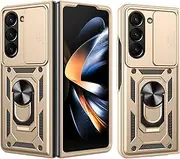 Compatible with Samsung Galaxy Z Fold5 5G Case,Compatible with Samsung Galaxy Z Fold 5 5G Magnetic Bracket [PC+TPU] 2 in 1 Slide Lens Gold