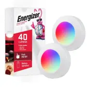 Energizer LED Puck Lights, Color Changing, 2 Pack, Battery Operated, Wireless