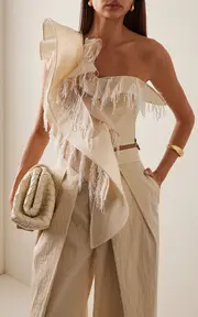 [Maticevski] Bamboo Fringed Linen-Cotton Bodice Top
