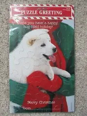 NEW Hallmark Holiday Christmas Puzzle Greeting - White Puppy - Vintage!!!