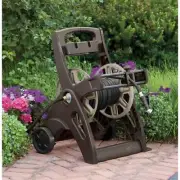 Suncast Hose Reels 225' Mobile Cart Slide Trak Manual Crank Resin Brown 1 Pack