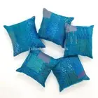 5PC INDIAN KANTHA PATOLA PATCHWORK CUSHION COVER FLORAL THROW SOFA AQUA PILLOWS