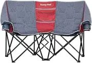 Sunnyfeel Double Folding Camping Chair, Oversized Loveseat Chair, Heavy Duty Portable/Foldable Lawn Chair with Storage for Outside/Outdoor/Travel/Picnic, Fold Up Camp Chairs for Adults 2 people (Grey)