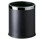 Dolphy Round Leatherette Room Bin 10L - Black Waste Bin with Stainless Steel Rim, Elegant Hotel Room Rubbish Bin, Durable & Stylish Design