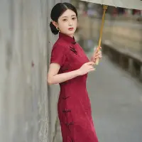 在飛比找Yahoo!奇摩拍賣優惠-快速到貨 貝之韻復古風氣質優雅棉麻旗袍女年春季新款老上海民國