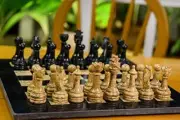 Handmade Black and Coral Full Marble Chess Board Game Set - Staunton Marble