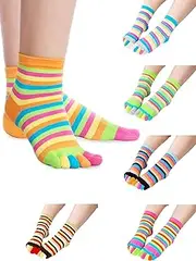 [SATINIOR] 6 Pairs Full Toe Socks Toe Separated Cotton Socks Colorful Stripe Socks for Women Men