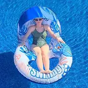 Pool Floats with Canopy UPF50+, Inflatable Tanning Pool Lounger, Extra Large Pool Floats for Adults Heavy Duty, Inflatable Lounger Float with Cup Holder, Backrest