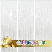 3 Pack Metallic Tinsel Foil Fringe Curtains-Party Photo Backdrop Curtain,Photo Booth Props,Bachelorette Party Supplies,Birthday Decorations White