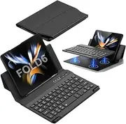 Jarttarn Wireless Bluetooth Keyboard Compatible with Samsung Galaxy Z Fold 6 (2024) Flip Leather Travel Carrying Magnetic Case Light Luxury Elegant for Fold 6 (Carbon Fibre)