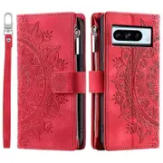 For Google Pixel 9 Pro Wallet Case PU Leather Wrist Strap Stand Feature Phone Cover - Red