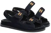 Chanel 21A Blue Velvet Denim CC Logo Mule Slide Strap Flat Teva Dad Sandal 39