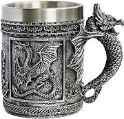 Medieval Roaring Dragon Mug - Dungeons and Dragons Beer Stein Tankard Drink Cup - 15.8oz Stainless Coffee Mug for GOT Dragon Lovers Collector - Ideal Novelty Gothic Father Day Gift Party Decoration
