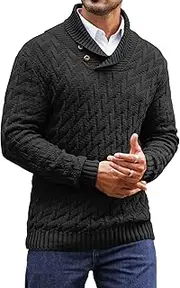 [Zaitun] Men's Shawl Collar Pullover Sweater Jumper Casual Cable Knit Button Sweaters Tops for Winter