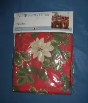Holiday Tablecloth "Poinsettia Pine" Red By Living Quarters 60 In x 102 In