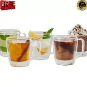 6-Piece Double Wall Glass Mug Set, 12oz, Insulated, Borosilicate Glass NEW