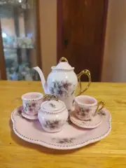 VTG Porcelain Mini Tea Set Teapot Teacups Milk Jug Dish Saucers and Sugar Jar