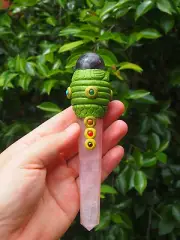 Rose Quartz Chakra Healing Wand with Amethyst Sphere.