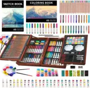 139Pc Art Set W/ Sketch Pads, Colored Pencils, Oil Pastels, Watercolor Paints -