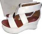 Chloe Sandals Wedge Platform Croc Sandals Criss Cross White Ankle Shoes 39