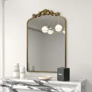 24X36 Ornate Vintage Mirror, Gold Arched Antique Mirror for Bathroom Wall, Baroq