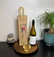 Floral Wine Bottle Gift Bag. One of a kind, hand embroidered, Eco-friendly.